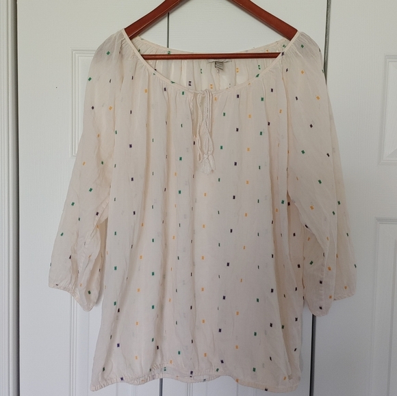 J  Crew Embroidered Dot Peasant Tassel Blouse Gauzy Cotton Blouse - Picture 1 of 8